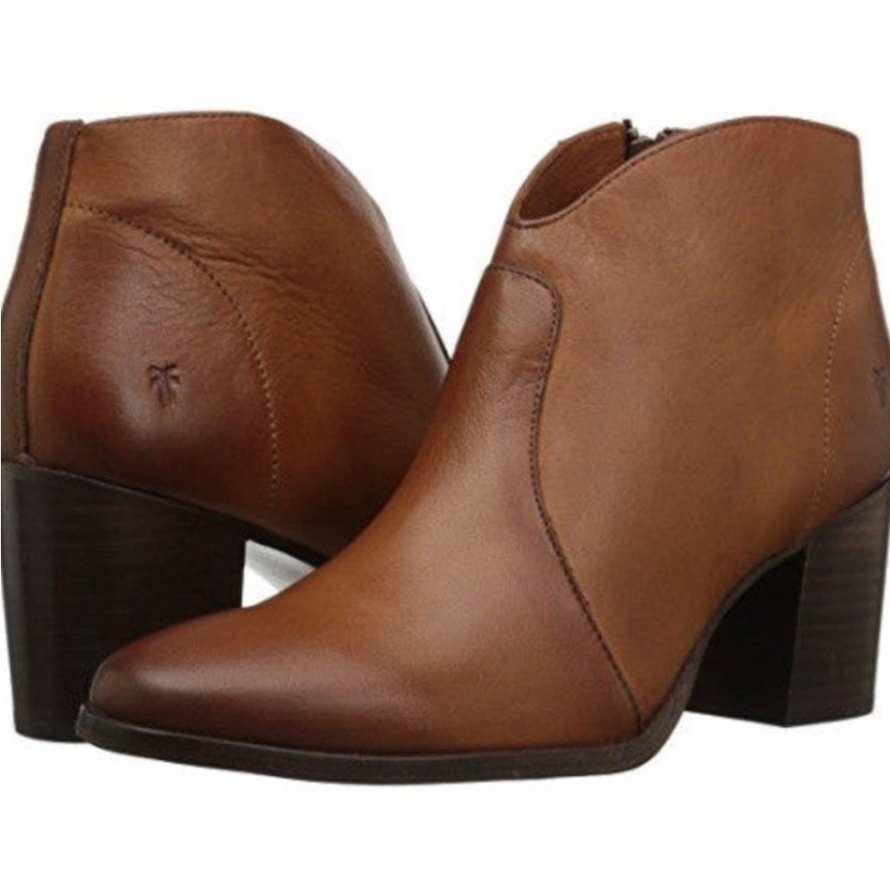 Frye Nora short zip boot brown size 9 bootie western leather pointed toe office - Picture 15 of 15
